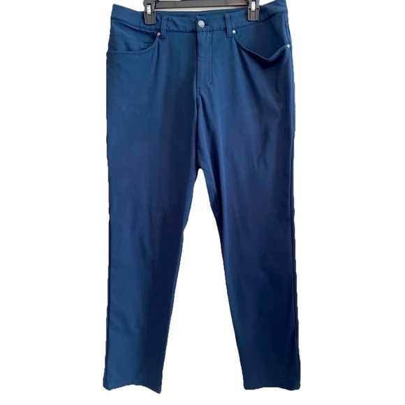 Lululemon Men’s Commission Classic Fit Pants Warpstreme 35 Nautical Navy Blue - Picture 1 of 8
